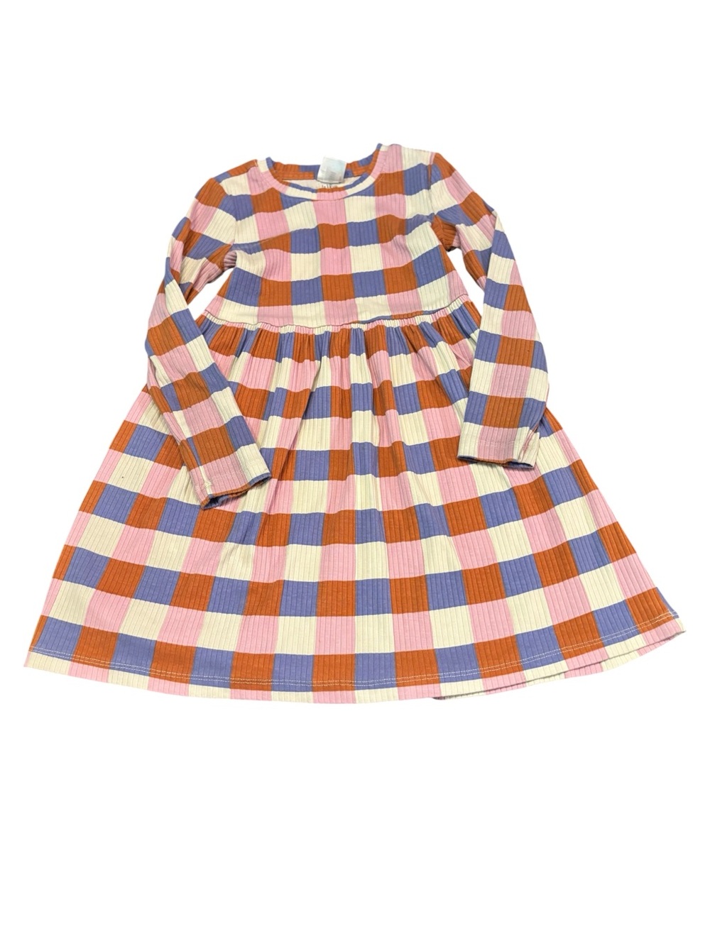 Hanna Andersson ribbed knit checkered dress, size 6-7 (120)
